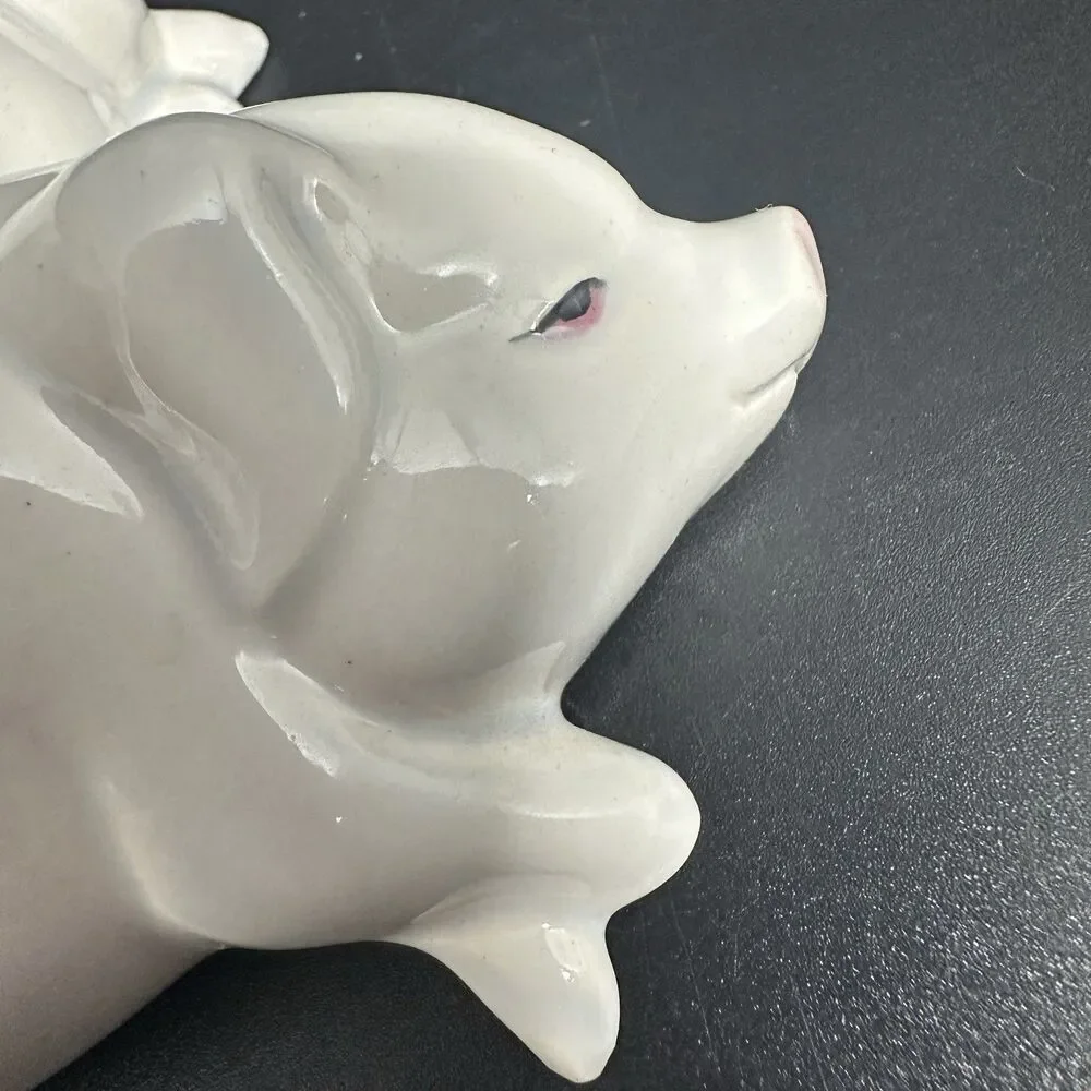 VTG USA Fine Porcelain Pig Figurine 6.25” Resting Pigs Mid Century Decor
